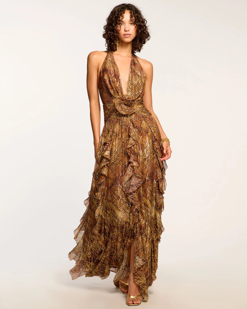 Ramy Brook Emerance Plunging Halter Gown