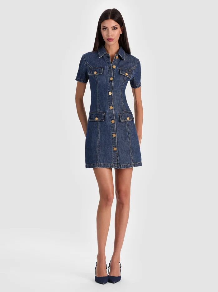 Alice + Olivia Jamie Denim Mini Dress, Size 6