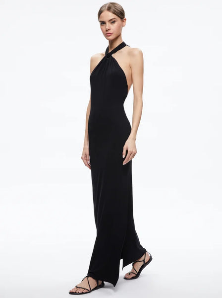 Alice & Olivia AMAYA HALTER NECK HIGH SLIT DRESS- bk – Lux Rox