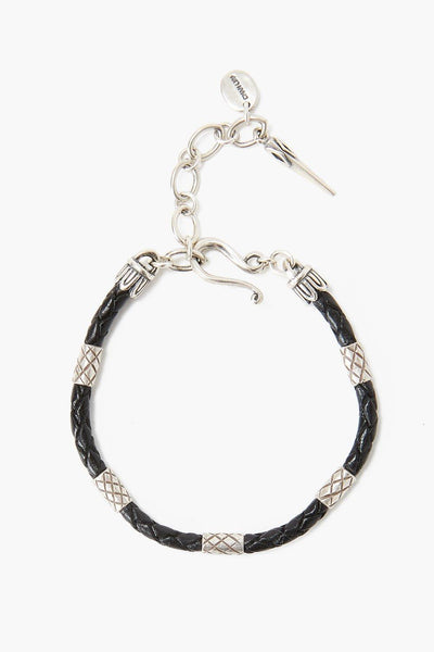 Silver and Black Leather Braid Bracelet