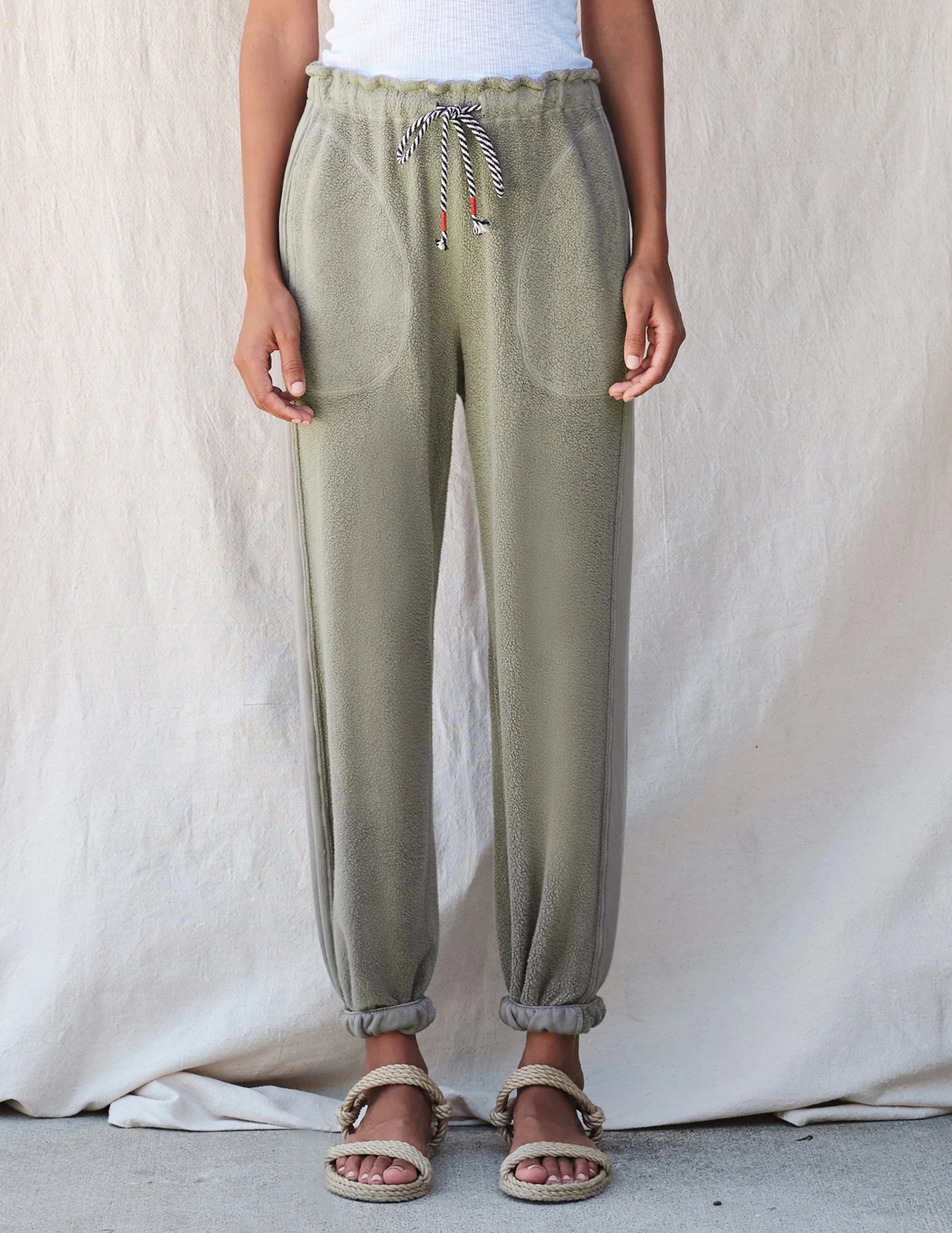 Sundry Faux Sherpa Jogger - Military