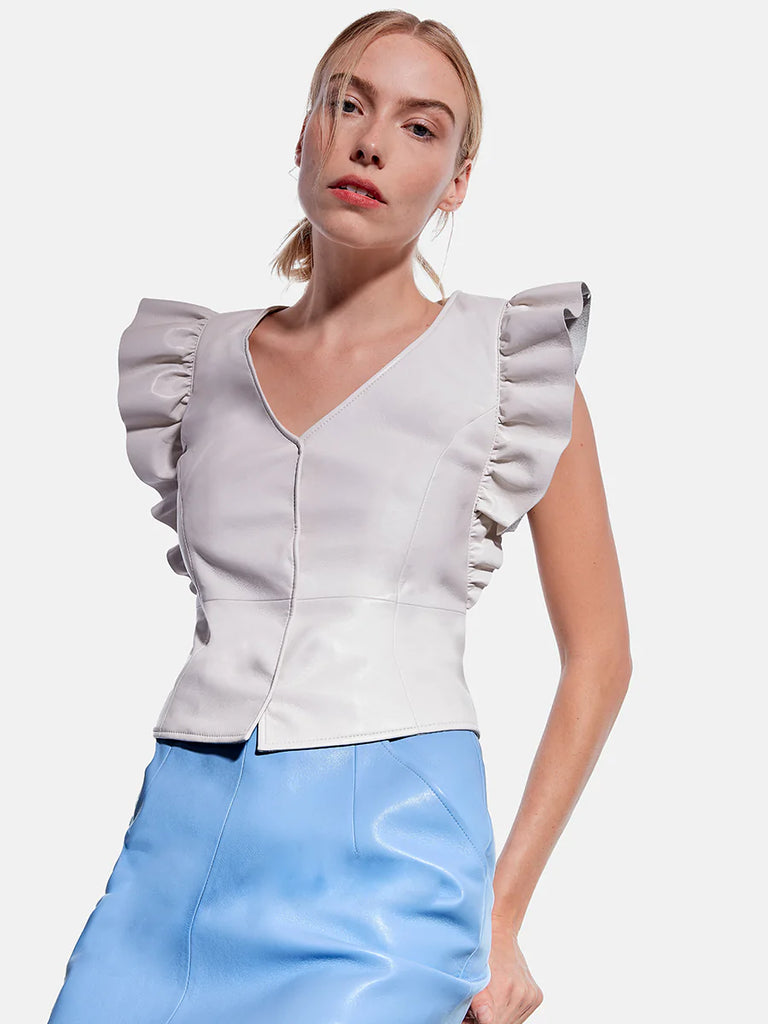 AS by DF Sylvia Recycled Leather Top - Buttercream