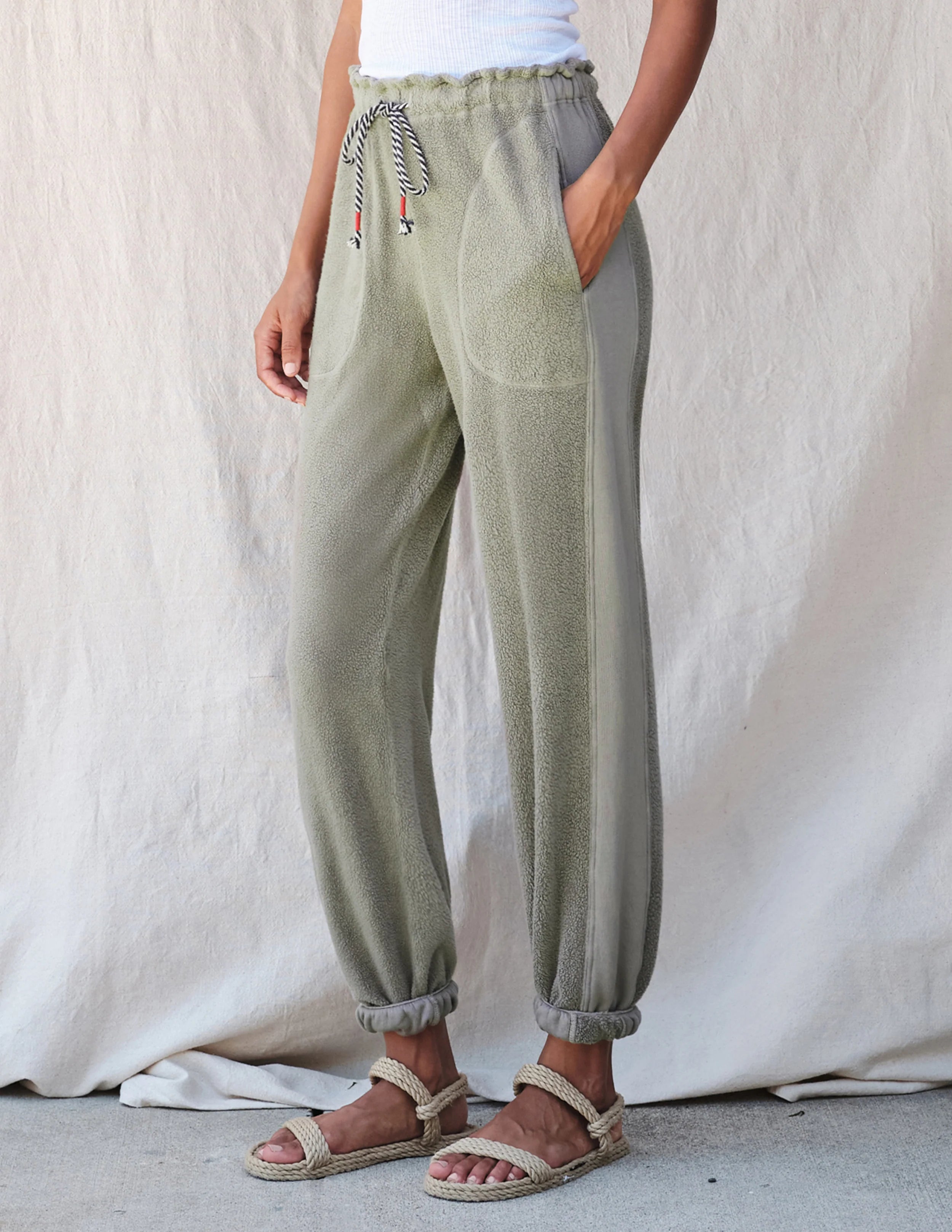 Sundry Faux Sherpa Jogger - Military