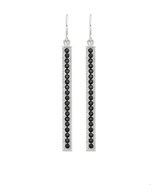 Anna Beck black onyx pave linear drop earrings silver
