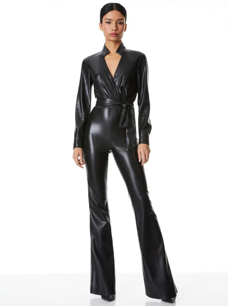 Alice and Olivia Evita Vegan Leather Jumpsuit - black – Lux Rox