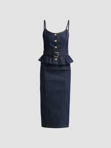 Cinq A Sept Cecilia Peplum-Waist Denim Midi Dress