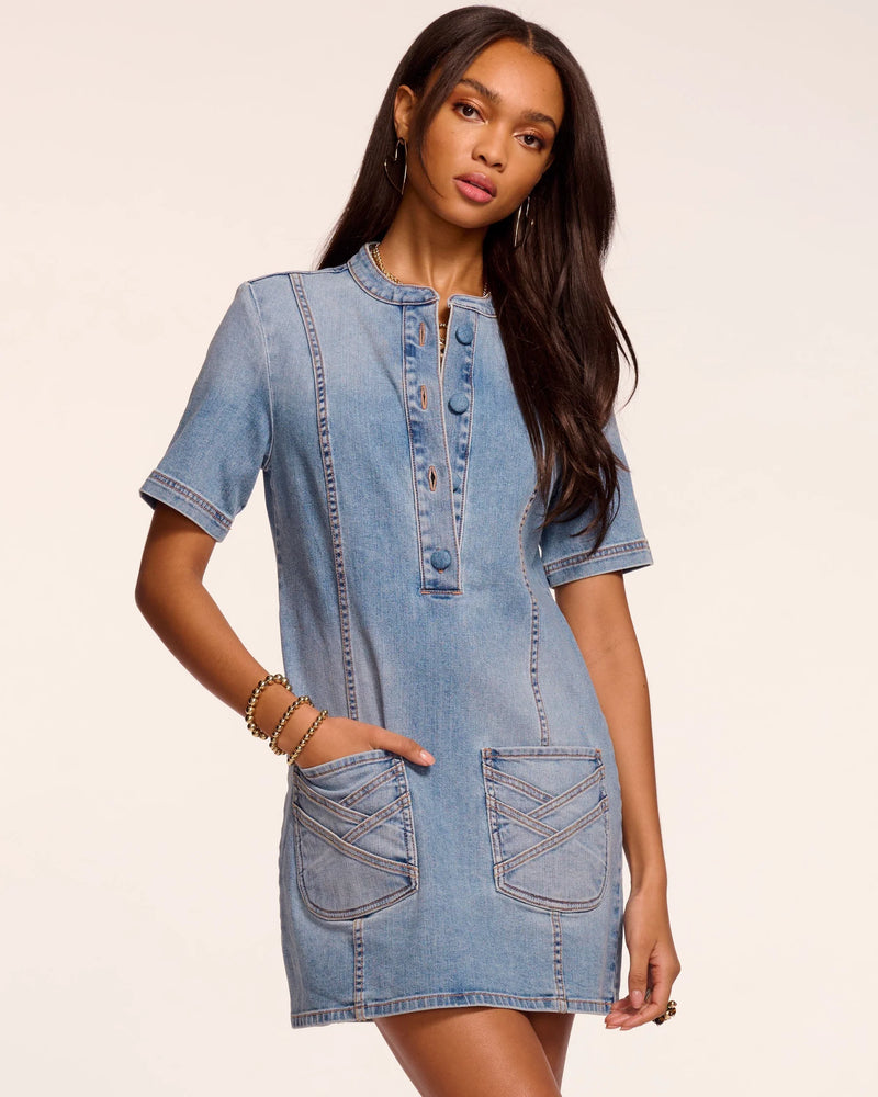 Ramy Brook Skylar Short Sleeve Braided Denim Dress