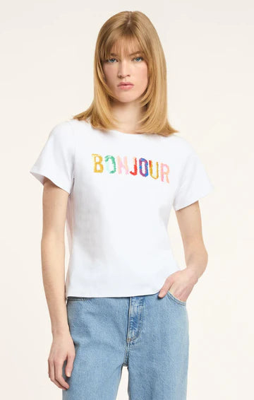 Cinq A Sept Bonjour Scribble Shrunken Tee