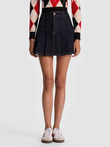 Alice and Olivia Suzie Denim Pleated Mini Skirt