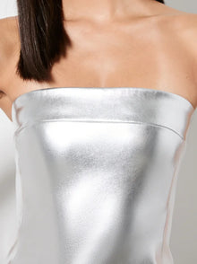 Alice and Olivia Kelly Shiny Vegan Leather Hi Slit Midi Dress