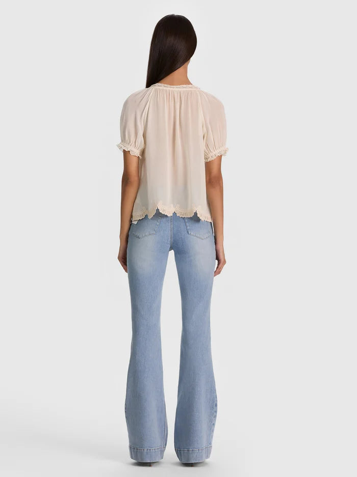 Alice and Olivia Odette Embroidered Puff Sleeve Top