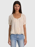 Alice and Olivia Odette Embroidered Puff Sleeve Top