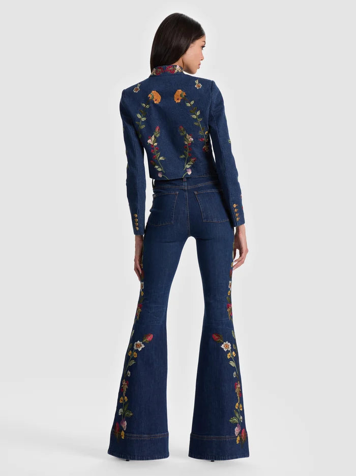 Alice and Olivia Emerson Embroidered Denim Military Jacket