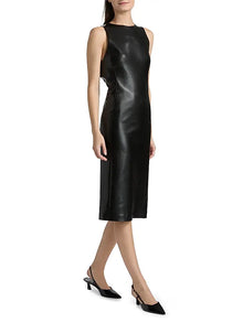 Alice and Olivia Wynell Velvet Bow-Detail Faux-Leather Midi-Dress