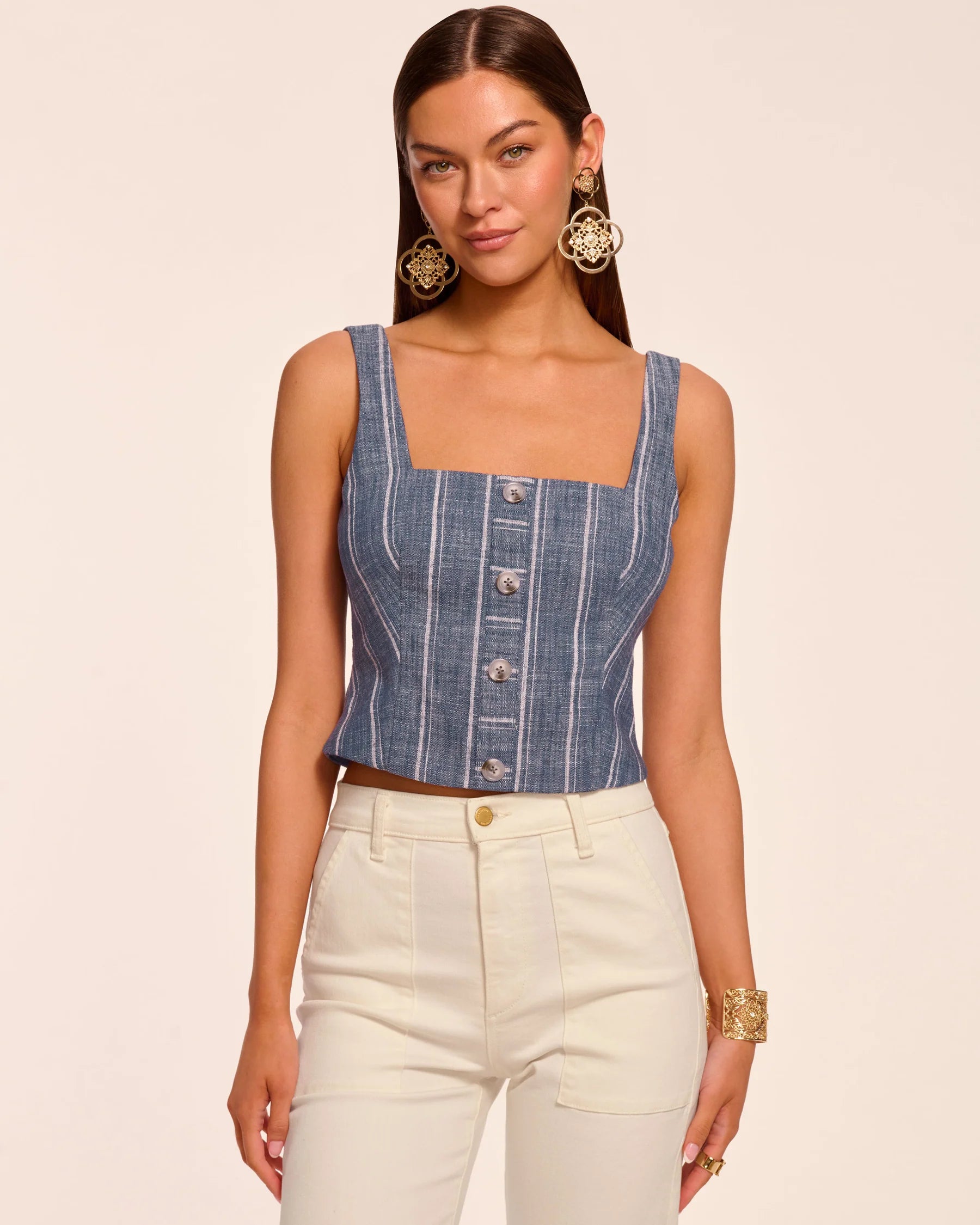 Ramy Brook Olive Button Front Sleeveless Top