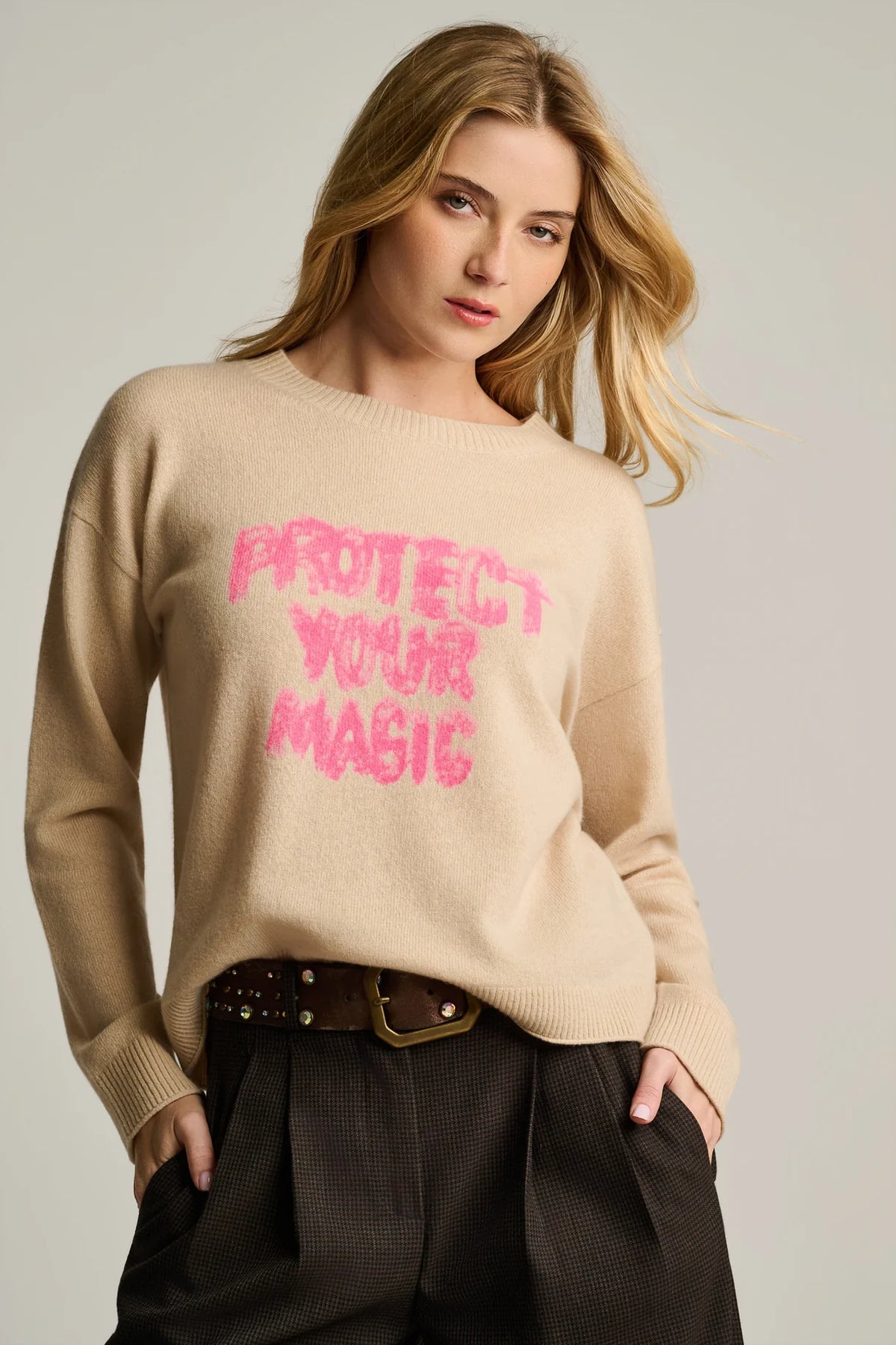 Lisa Todd PROTECT YOUR MAGIC CASHMERE SWEATER
Latte
