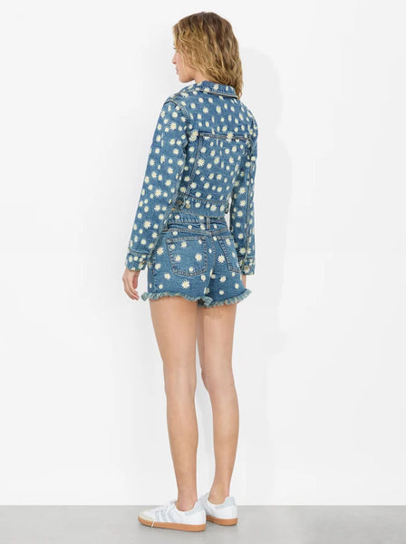 Alice and Olivia Warren Embroidery High Rise Denim Cutoff Short