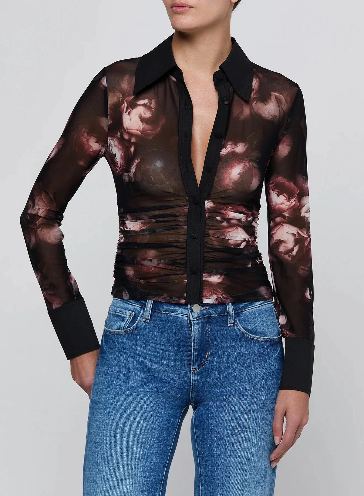 L’ Agence Isola L/S Mesh Button Up Blouse
