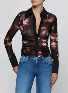 L’ Agence Isola L/S Mesh Button Up Blouse