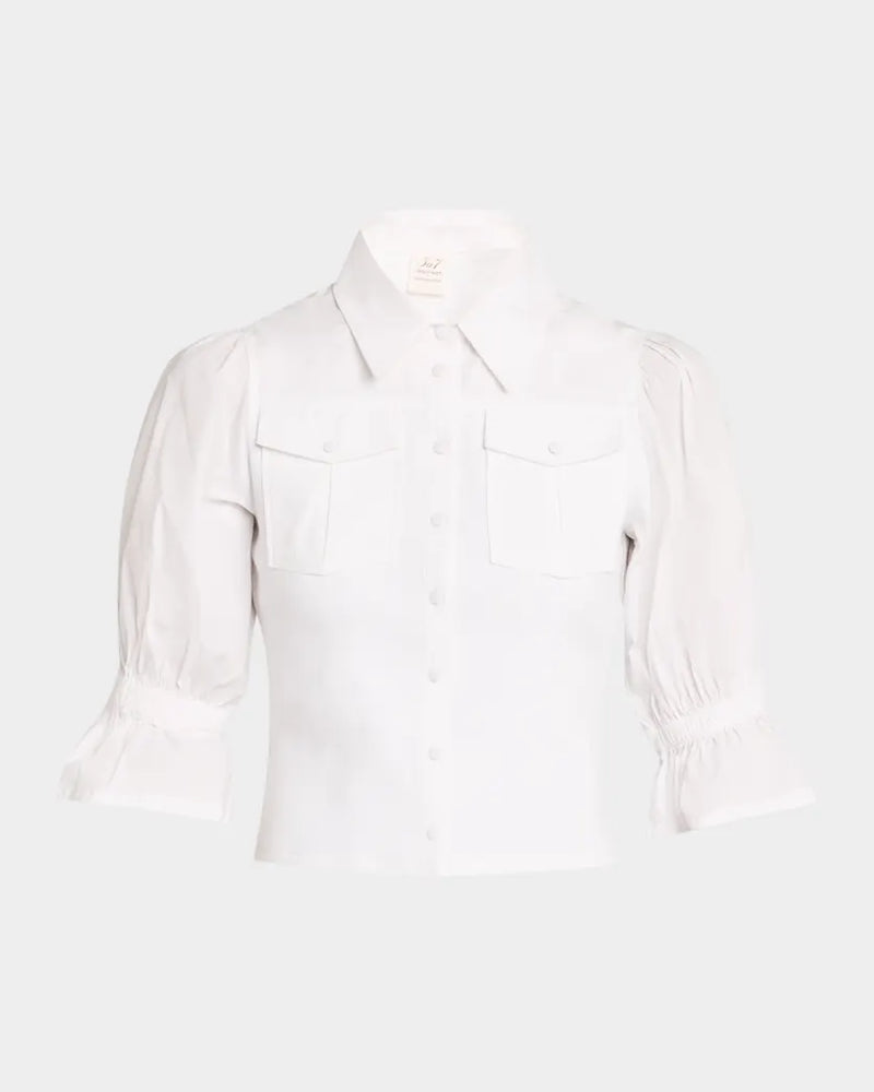 Cinq A Sept Lyric Puff-Sleeve Top