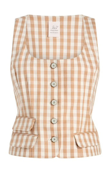 Cinq A Sept Gingham Denim Lovina Top