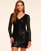 Ramy Brook Leon Beaded Sequin Cowl Neck Mini Dress