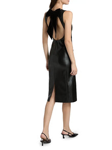 Alice and Olivia Wynell Velvet Bow-Detail Faux-Leather Midi-Dress