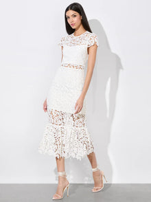 Alice and Olivia Clover Open Back Lace Midi Dress