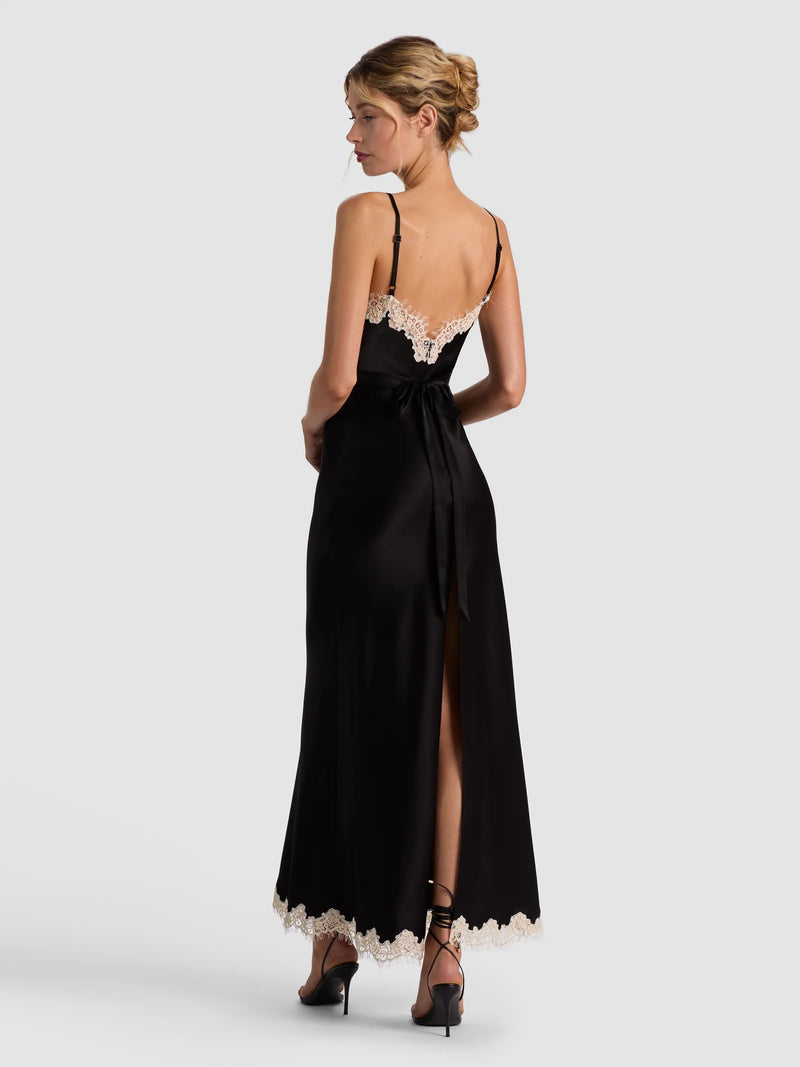 Alice and Olivia Julietta Hi Slit Lace Trim Maxi Slip Dress
