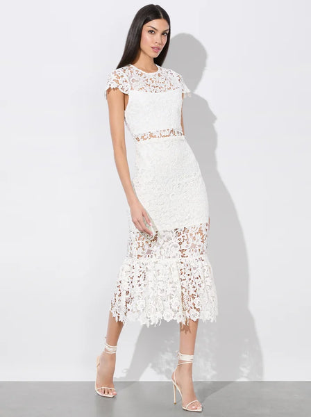 Alice and Olivia Clover Open Back Lace Midi Dress
