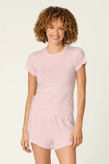 Pj Salvage Pretty Stripes Tender Pink Pointelle Short Sleeve Top