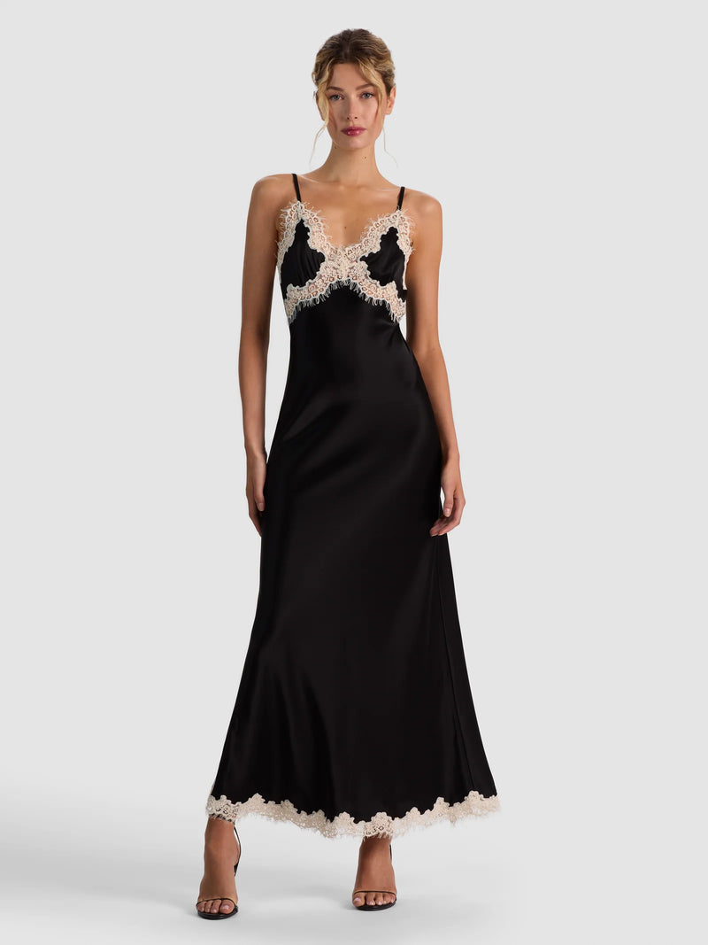Alice and Olivia Julietta Hi Slit Lace Trim Maxi Slip Dress