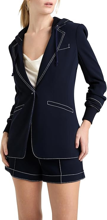Cinq A Sept Contrast Topstitch Hooded Khloe Blazer