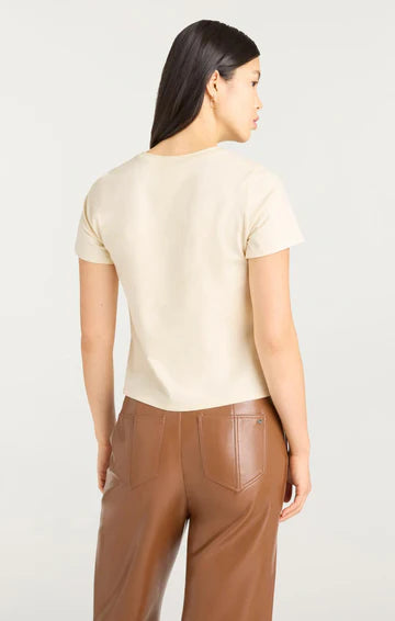 Cinq A Sept Leather Appliqué Merci Shrunken Tee