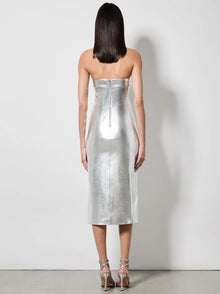 Alice and Olivia Kelly Shiny Vegan Leather Hi Slit Midi Dress