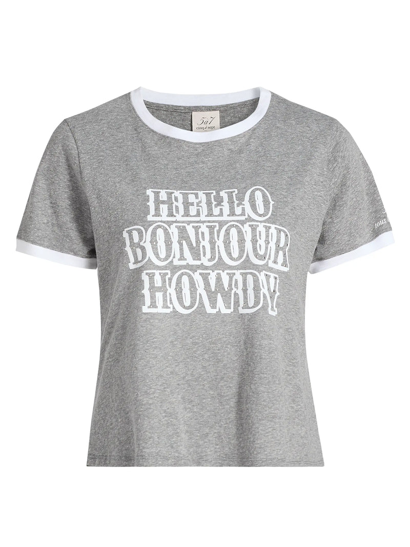 Cinq A Sept Studded Hello, Bonjour, Howdy T-Shirt