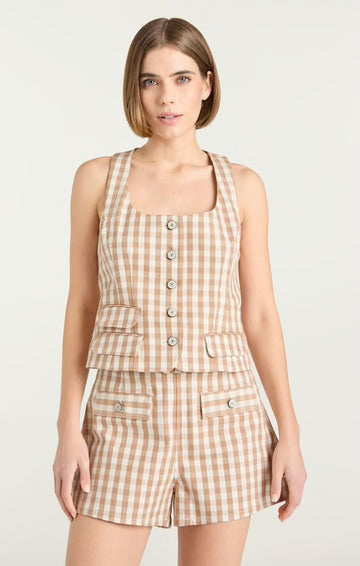 Cinq A Sept Gingham Denim Allie Short