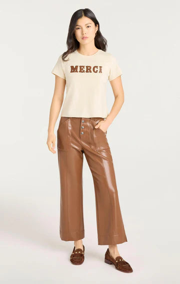 Cinq A Sept Leather Appliqué Merci Shrunken Tee
