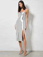 Alice and Olivia Kelly Shiny Vegan Leather Hi Slit Midi Dress