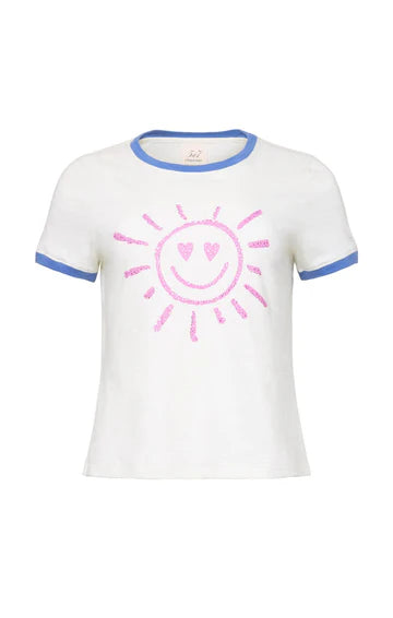 Cinq A Sept Rhinestone Smiling Sun Shrunken Ringer Tee