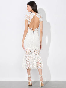 Alice and Olivia Clover Open Back Lace Midi Dress