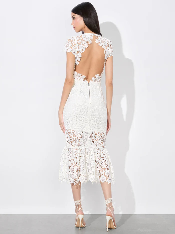 Alice and Olivia Clover Open Back Lace Midi Dress