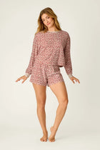 PJ Salvage Boyfriend Boxer Leopard Print Long Sleeve & Shorts PJ Set