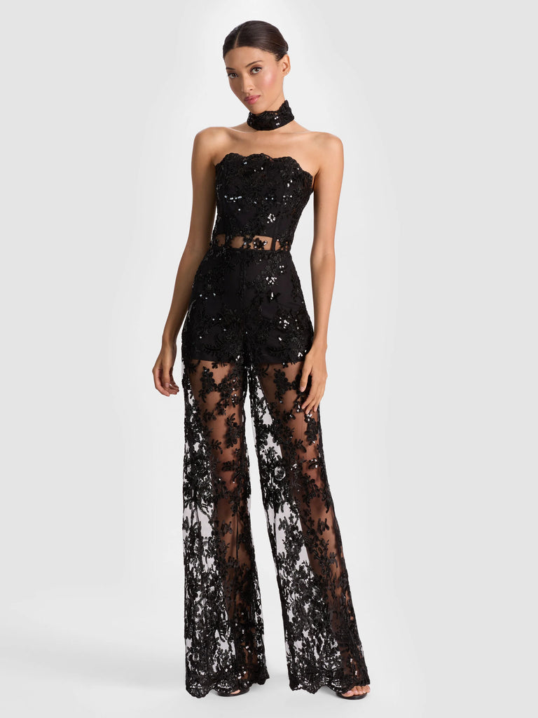 Alice and Olivia Georgie Embellished Lace Jumpsuit