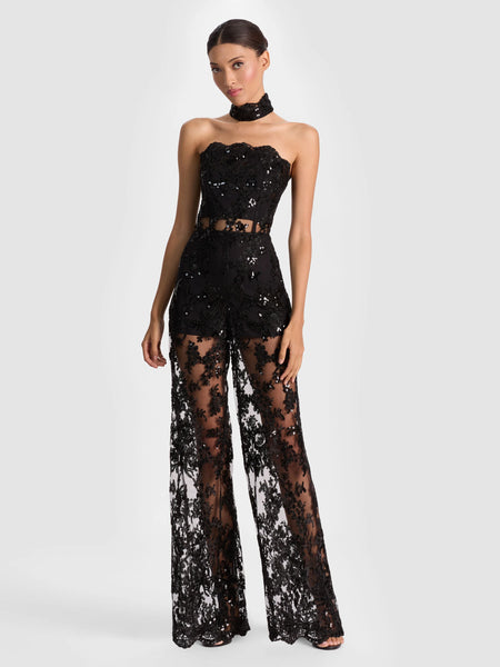 Alice and Olivia Georgie Embellished Lace Jumpsuit