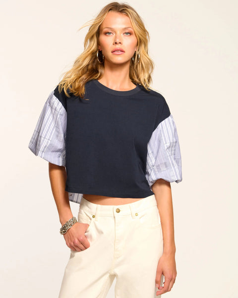 Ramy Brook Toula Poplin Combo Short Sleeve Top