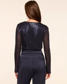 Ramy Brook Leon Beaded Sequin Cowl Neck Top