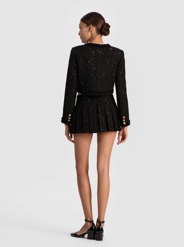 Alice and Olivia Dumont Tweed Embellished Boxy Jacket