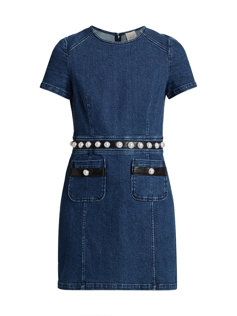 Cinq A Sept Giana Denim Pearl-Embellished Minidress