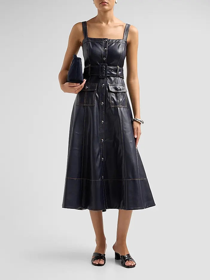 Cinq A Sept Vega Faux-Leather Midi Dressn